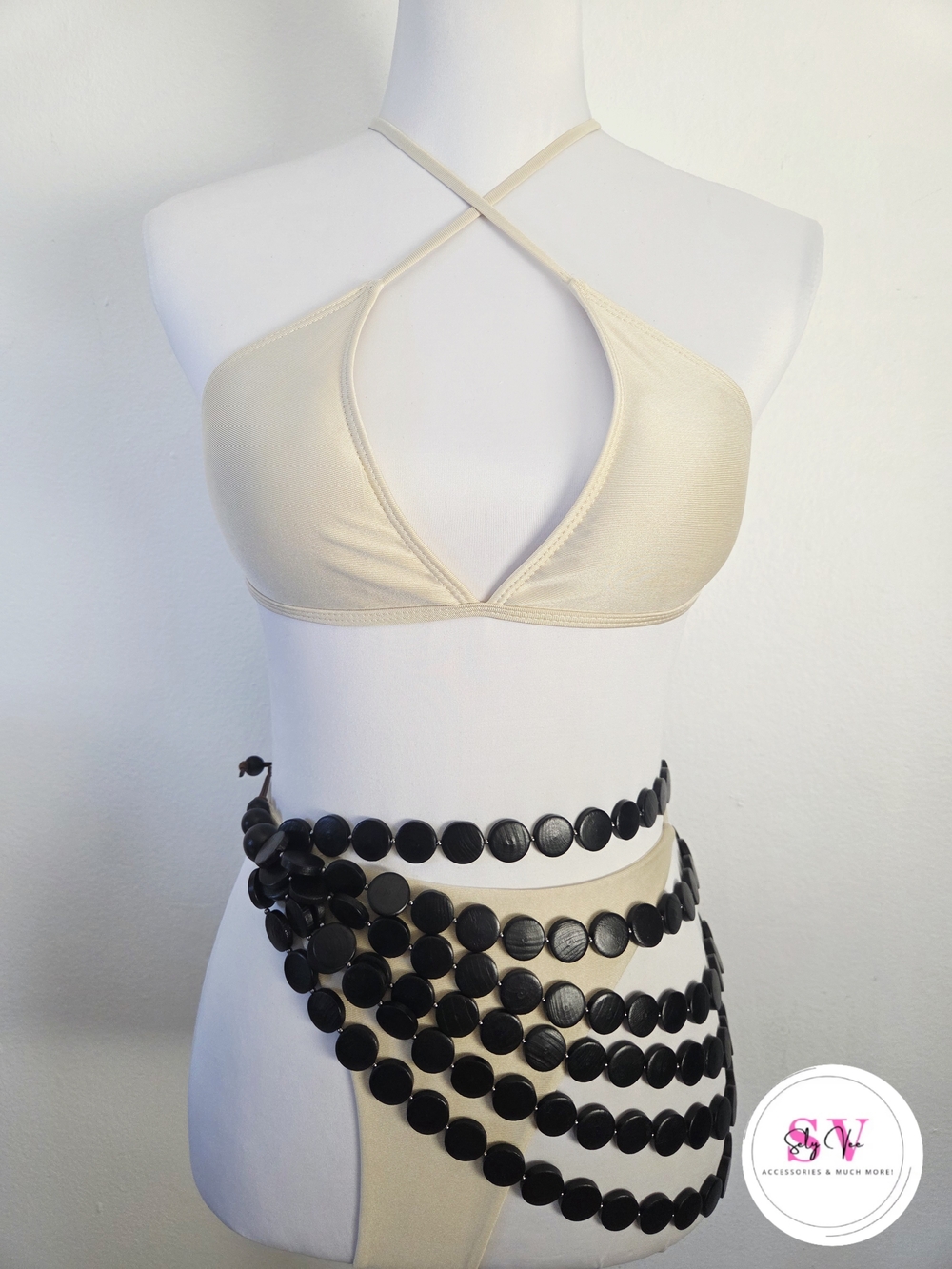 Black beaded wooden belt